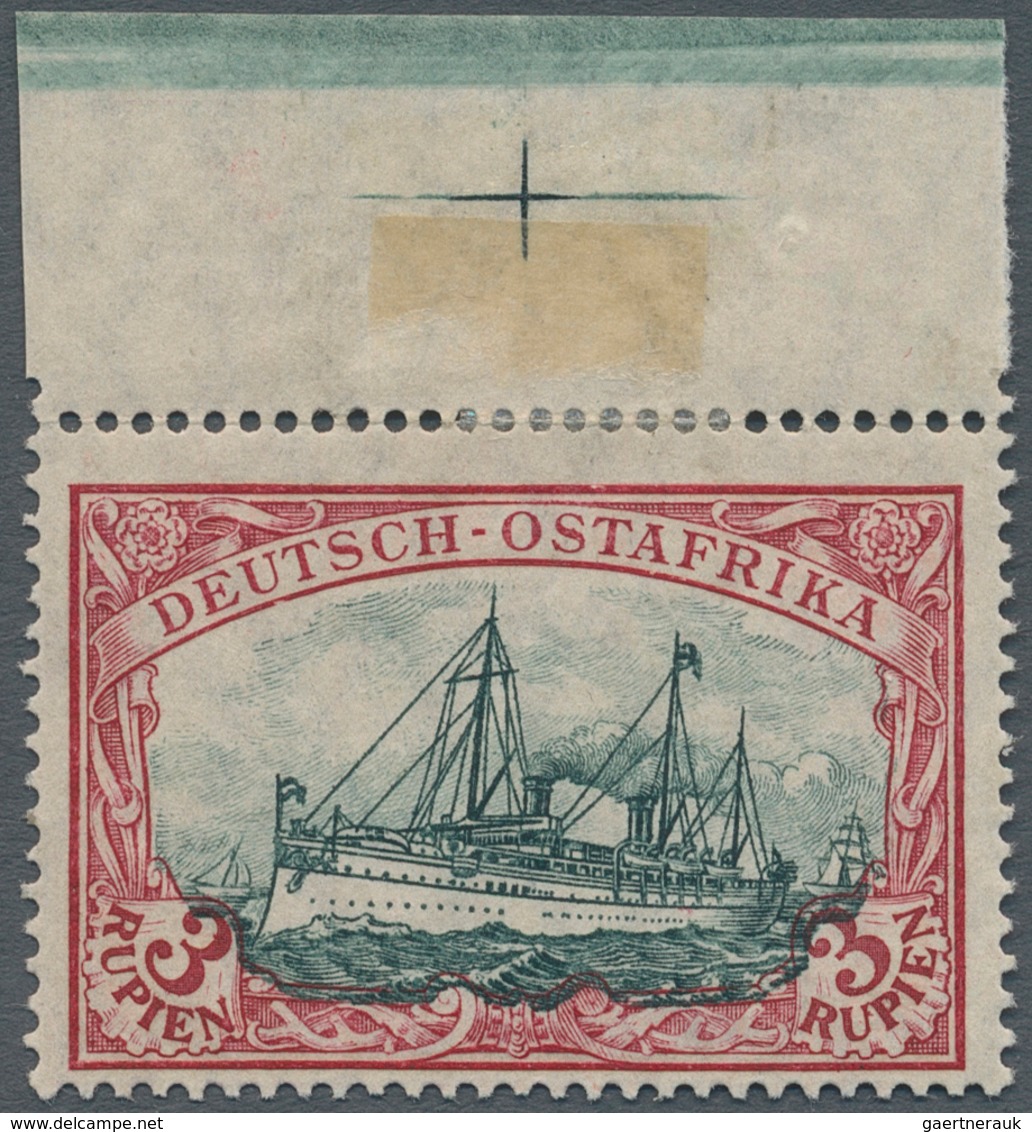 Deutsch-Ostafrika: 1905/1920, 3 Rupien Schiffszeichnung Mit Rahmentype III, Mittelstück Type II Unge - German East Africa