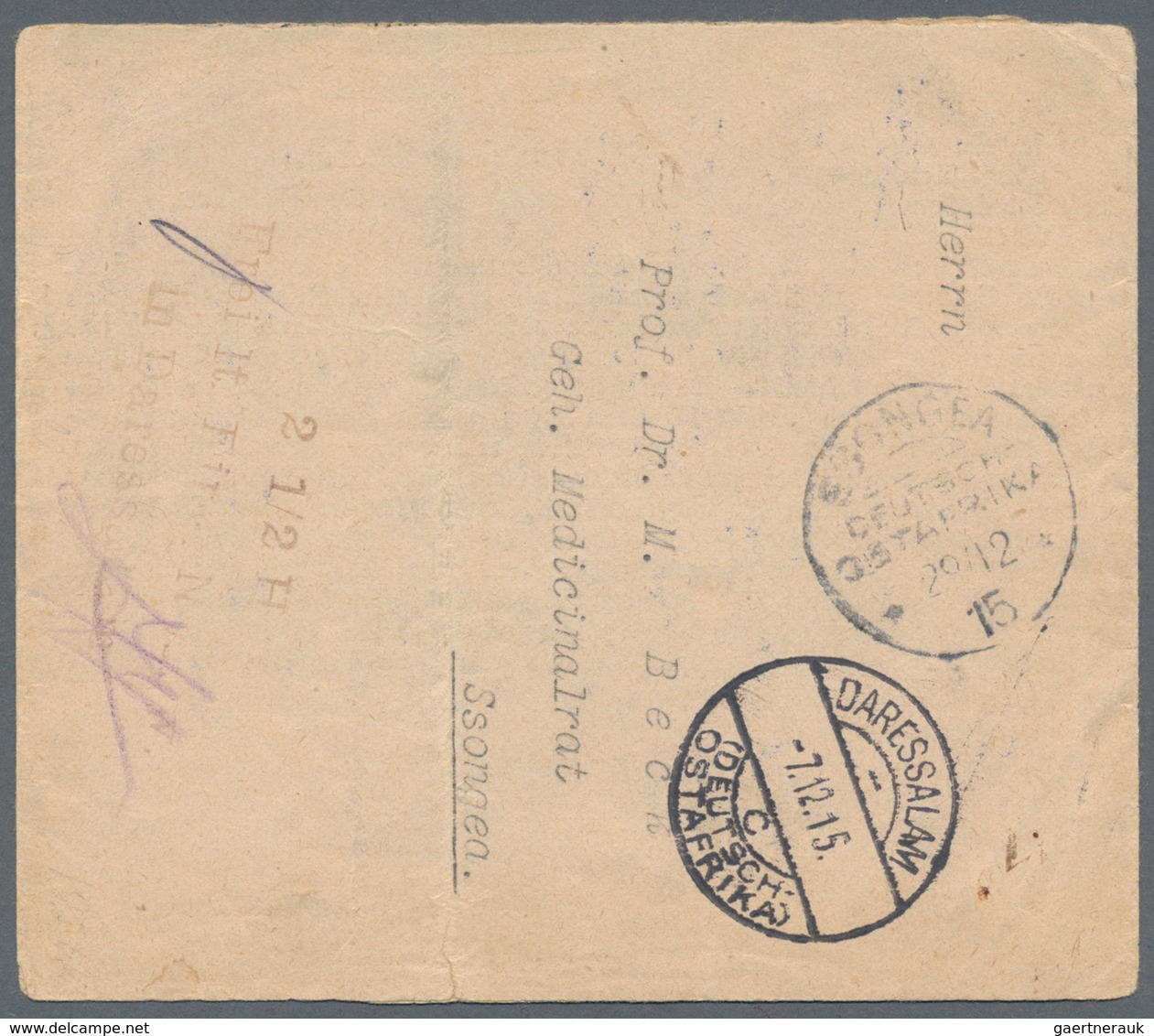 Deutsch-Ostafrika: 1915, "2 1/2 H. Frei Lt. Einn. Nachw. In Daressalam", L3 Recht Klar Auf Drucksach - Afrique Orientale