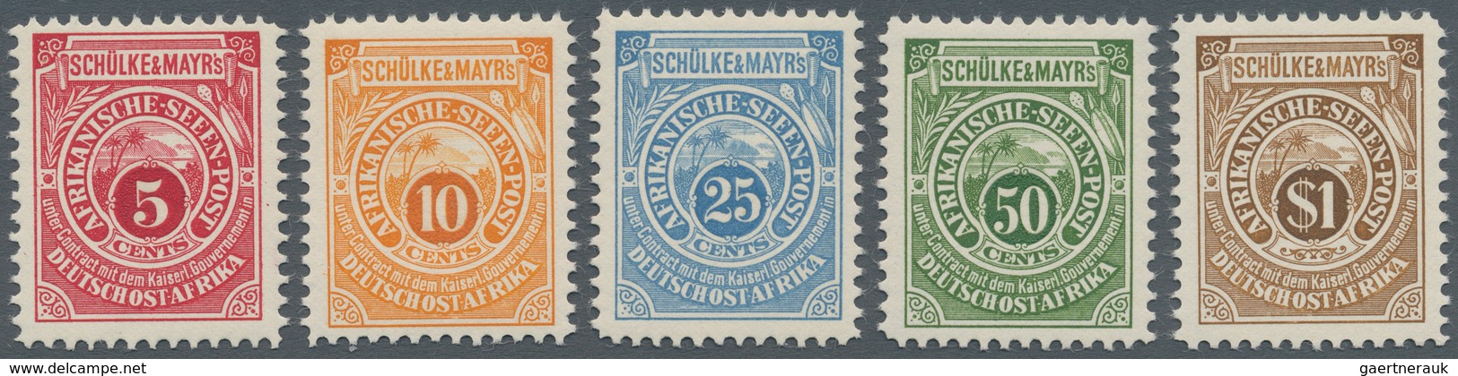 Deutsch-Ostafrika: 1892, 5 C. - 1 $ Privatpost Fa. Schülke & Mayr Als Nachdrucke Ohne Netzunterdruck - Afrique Orientale