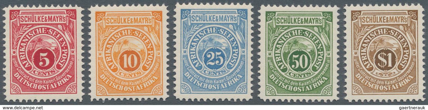 Deutsch-Ostafrika: 1892, 5 C. - 1 $ Privatpost Fa. Schülke & Mayr Als Nachdrucke Ohne Netzunterdruck - German East Africa