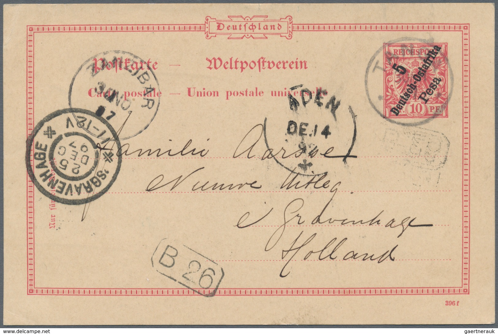 Deutsch-Ostafrika - Ganzsachen: 1897 Ganzsachenkarte 3 Pesa Auf 10 Pf. Karmin, Verwendet Von Tanga ( - German East Africa