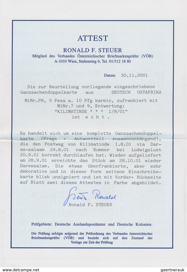 Deutsch-Ostafrika - Ganzsachen: 1901, In Beide Richtungen Gelaufene Und Zusammenhängende Doppelkarte - German East Africa