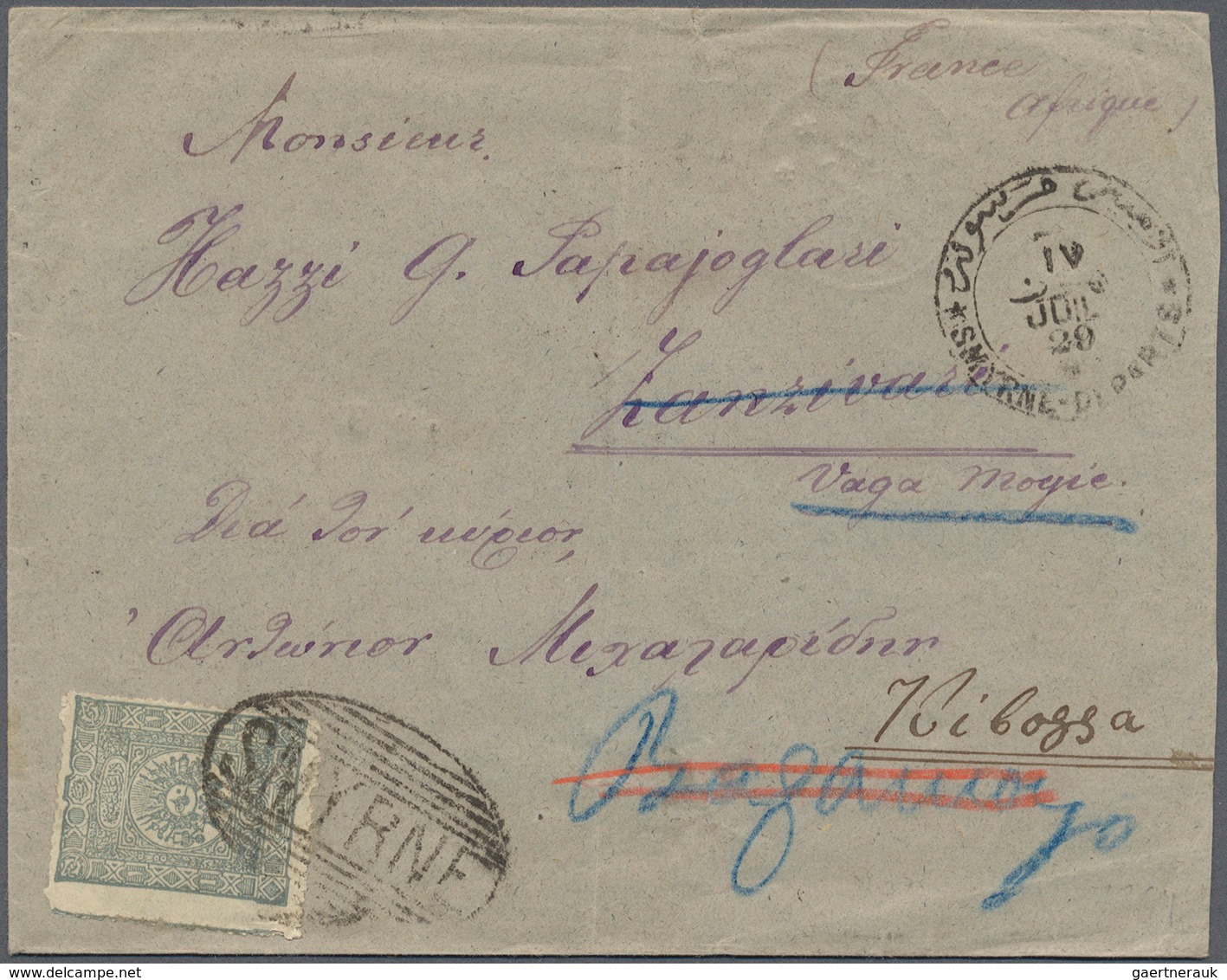 Deutsch-Ostafrika - Stempel: 1897, Eingehende Post Aus Smyrna/Türkei: Brief Mit 1 Pia. Graublau Ab S - Deutsch-Ostafrika