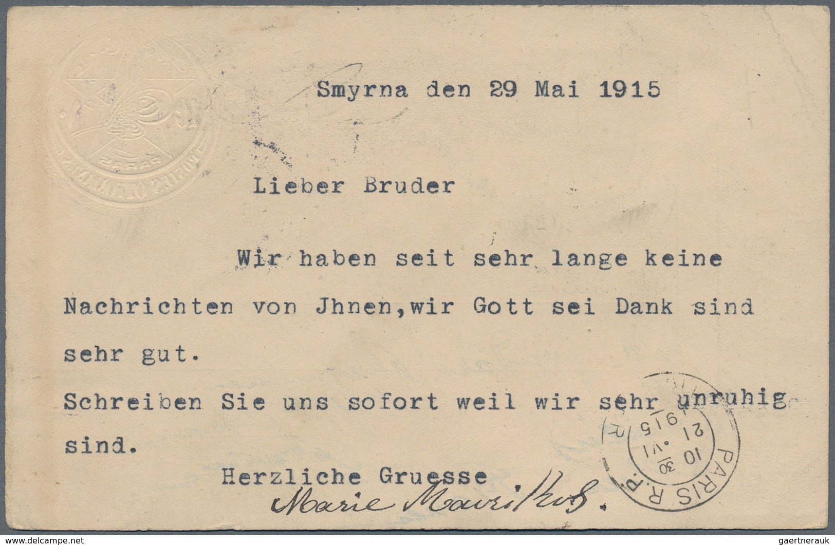 Deutsch-Ostafrika - Besonderheiten: 1915 (29.5.), 10 PARAS GA-Karte (leichte Eckknitter) Mit Zusatzf - Deutsch-Ostafrika