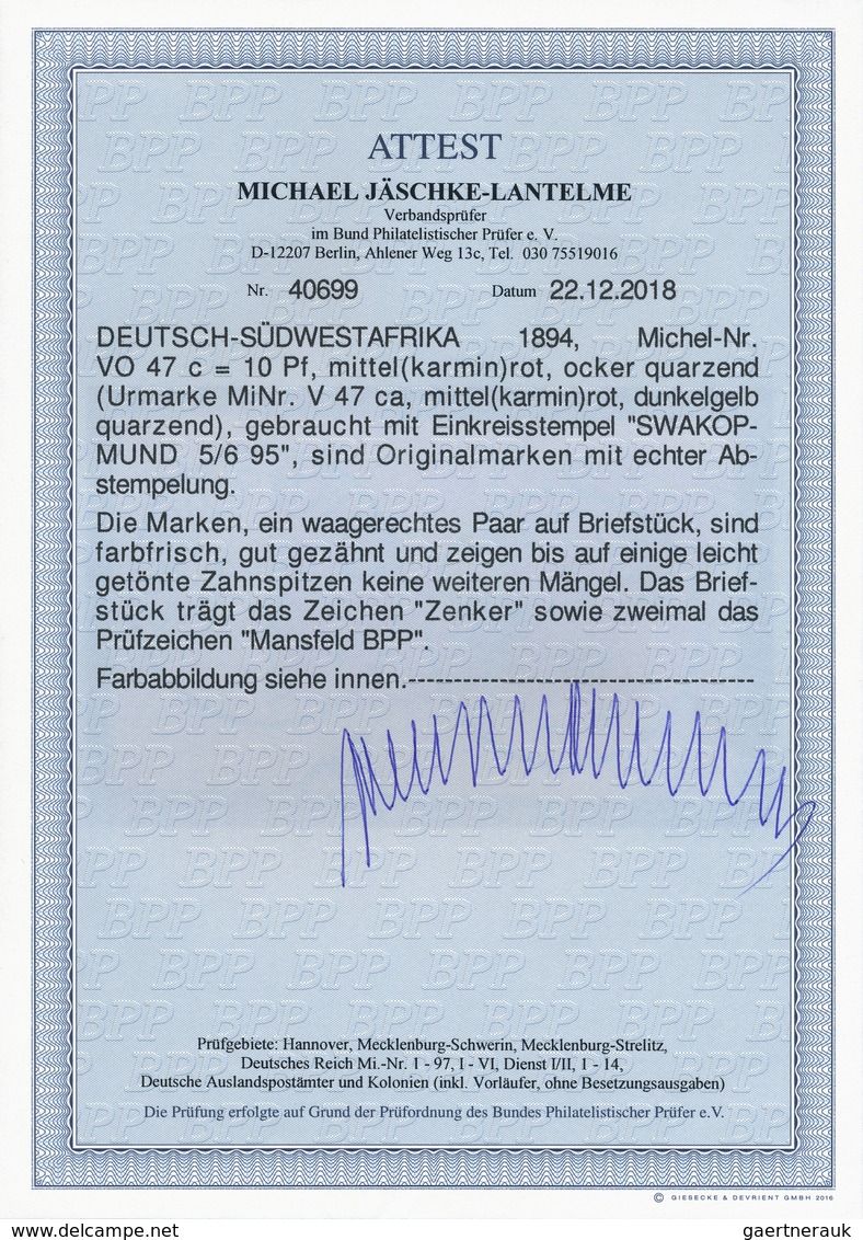 Deutsch-Südwestafrika - Vorläufer: 1895, 10 Pfg. Mittelkarminrot, Zwei Farbfrische Und Gut Gezähnte - Sud-Ouest Africain Allemand