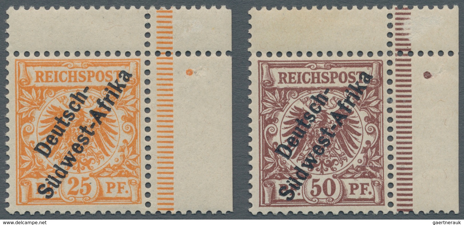 Deutsch-Südwestafrika: 1897, Aufdruck "Deutsch-Südwest-Afrika", 25 Pfg. Gelblichorange Und 50 Pfg. R - German South West Africa