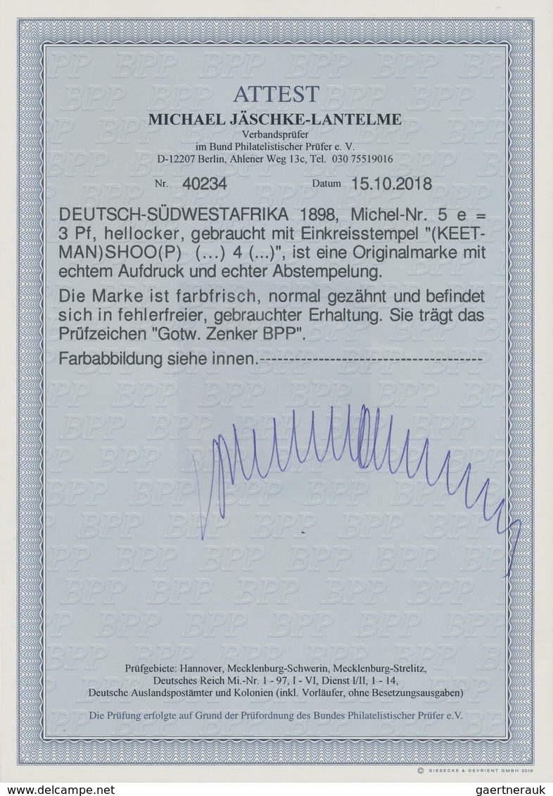 Deutsch-Südwestafrika: 1898, Freimarke Krone/Adler, 3 Pf. In Der Seltenen Farbe Hellocker, Gebraucht - Sud-Ouest Africain Allemand