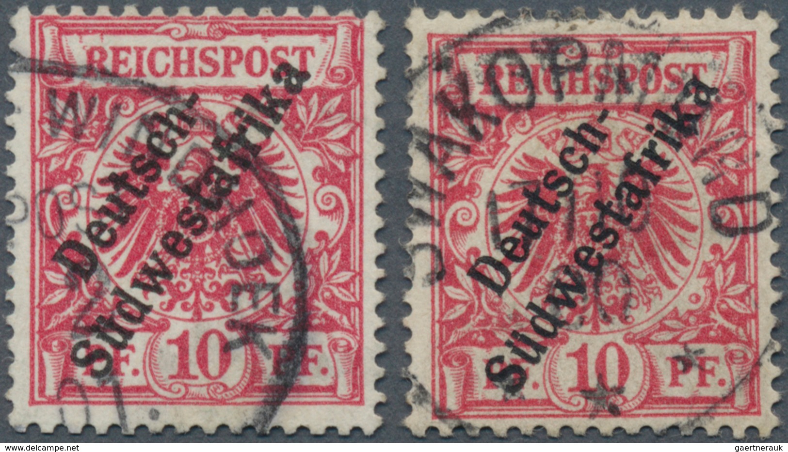 Deutsch-Südwestafrika: 1898/99. 10 Pf Krone/Adler "Deutsch- / Südwestafrika", 1x B-Farbe Und 1x C-Fa - Deutsch-Südwestafrika