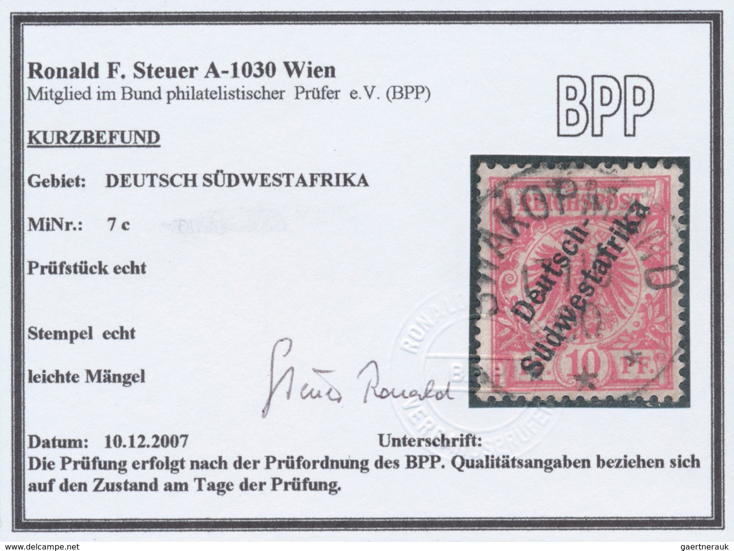Deutsch-Südwestafrika: 1898/99. 10 Pf Krone/Adler "Deutsch- / Südwestafrika", 1x B-Farbe Und 1x C-Fa - Deutsch-Südwestafrika
