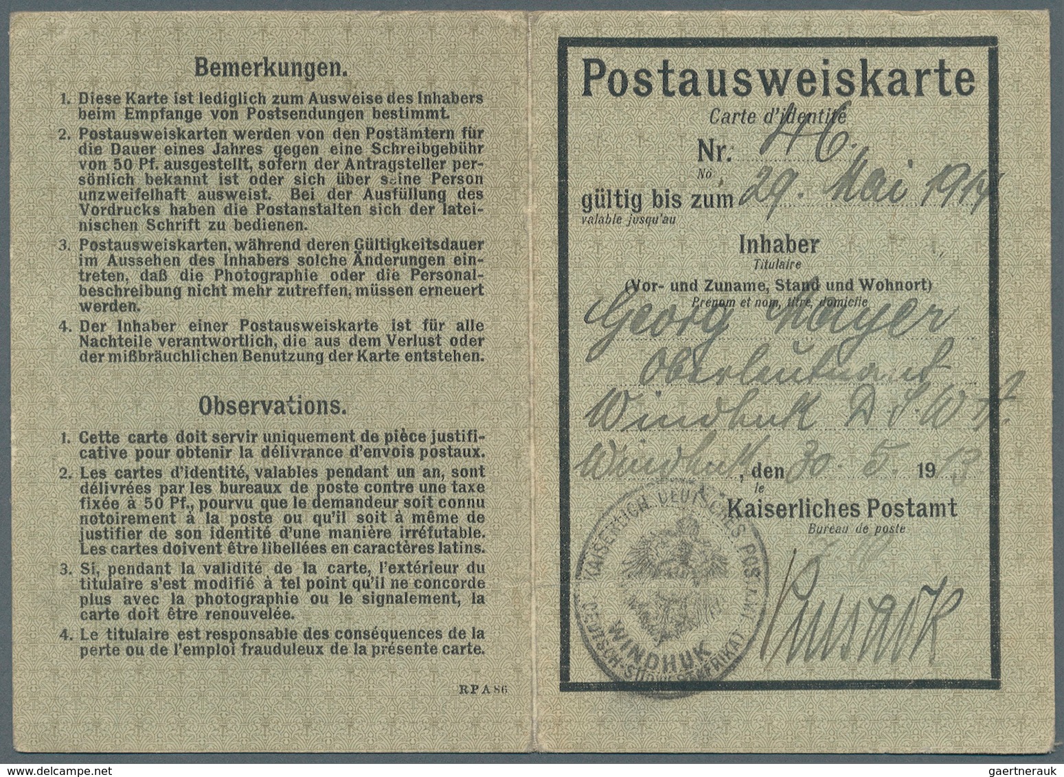 Deutsch-Südwestafrika: 1913, 50 Pfg. Kaiseryacht Als Portogerechte Verwendung Für Die Schreibgebühr - Deutsch-Südwestafrika