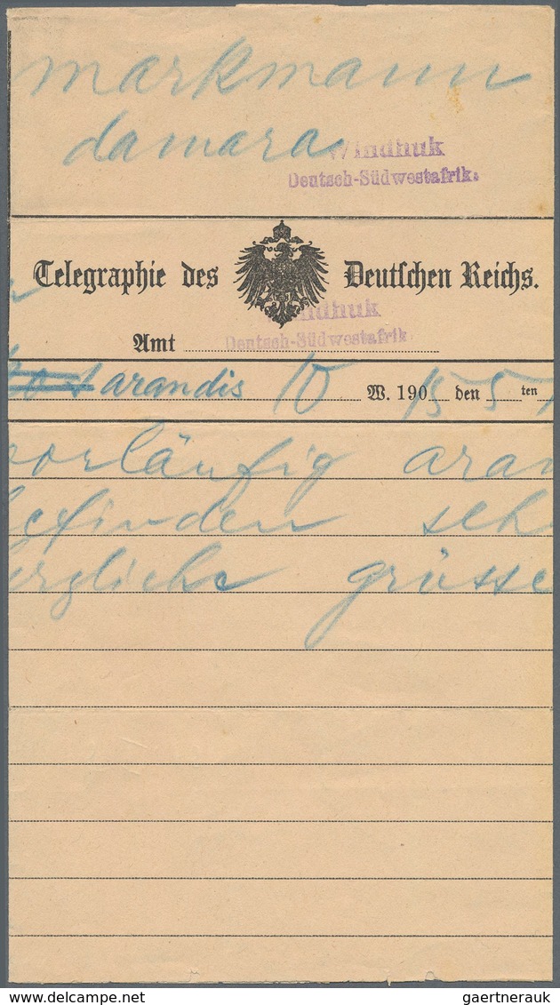 Deutsch-Südwestafrika: 1915 Telegramm Aus ARANDIS (5.1) An Markmann (Damara) Mit Violettem Zweizeile - German South West Africa