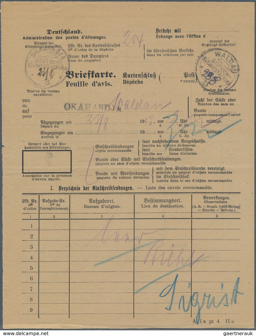 Deutsch-Südwestafrika - Stempel: 1913, OKAHANDJA, Reco-Briefkarte (Formular A1a..IIa) Mit O-Stempel - German South West Africa