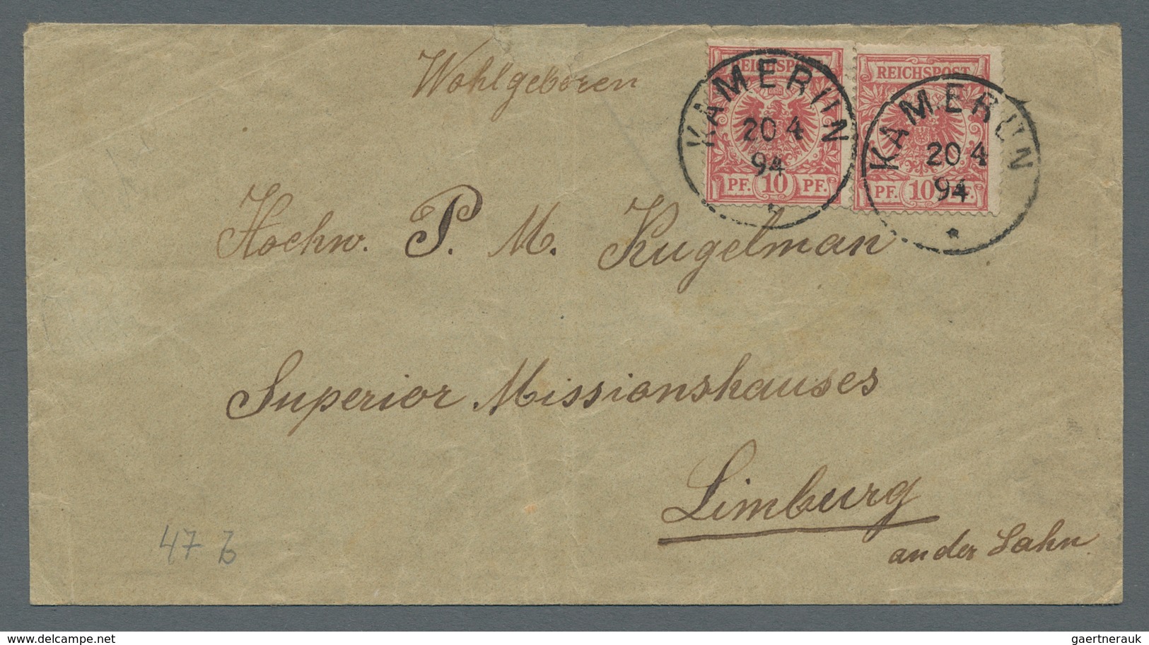 Deutsche Kolonien - Kamerun-Vorläufer: 1894, 20. 4. Früher Vorläuferbrief Aus Kamerun Nach Limburg A - Cameroun