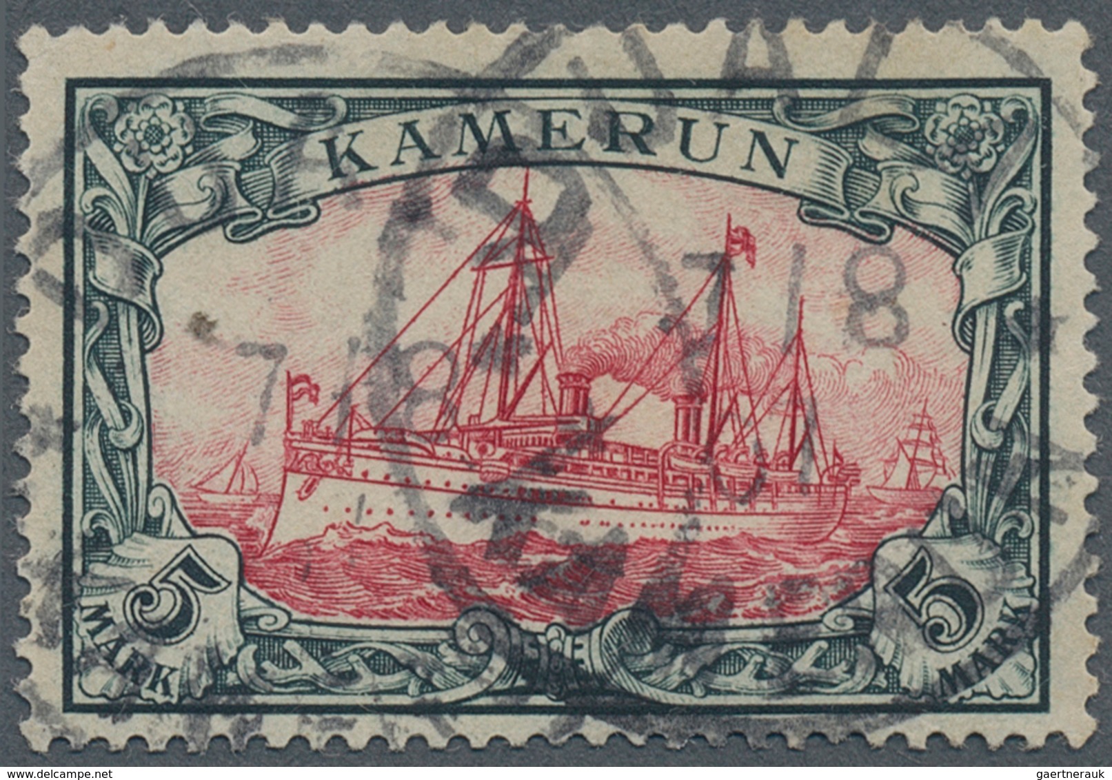 Deutsche Kolonien - Kamerun: 1907, 5 Mark Schiffszeichnung Sauber Gestempelt K1 "DUALA", Die Marke I - Cameroun