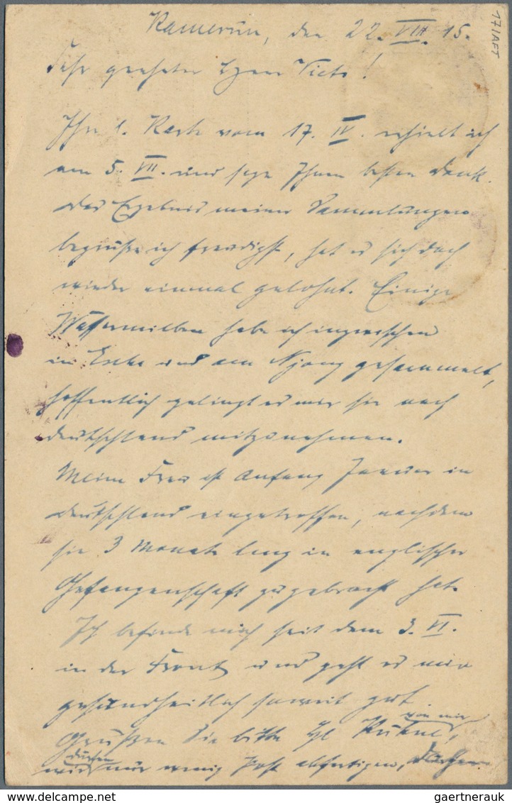 Deutsche Kolonien - Kamerun - Besonderheiten: 1915 (3.9.), Violetter Gummi-Typensatz-Stempel "Censie - Kamerun