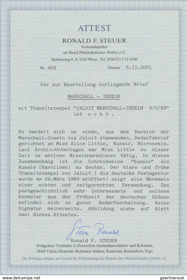 Deutsche Kolonien - Karolinen - Spanische Periode: Post über Die Marshall-Inseln: 1889, Unfrankierte - Other & Unclassified