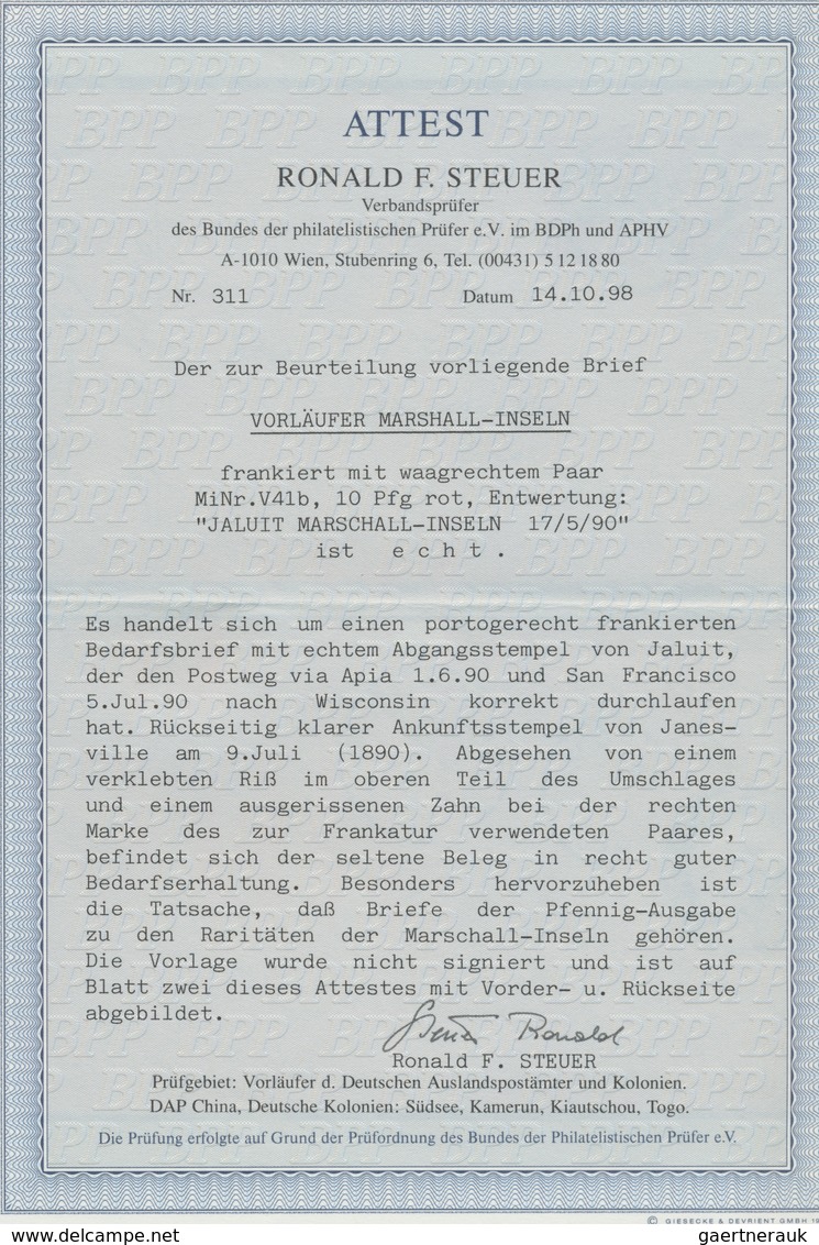 Deutsche Kolonien - Karolinen - Spanische Periode: Post über Die Marshall-Inseln: 1890, 10 Pfg. Rot - Autres & Non Classés