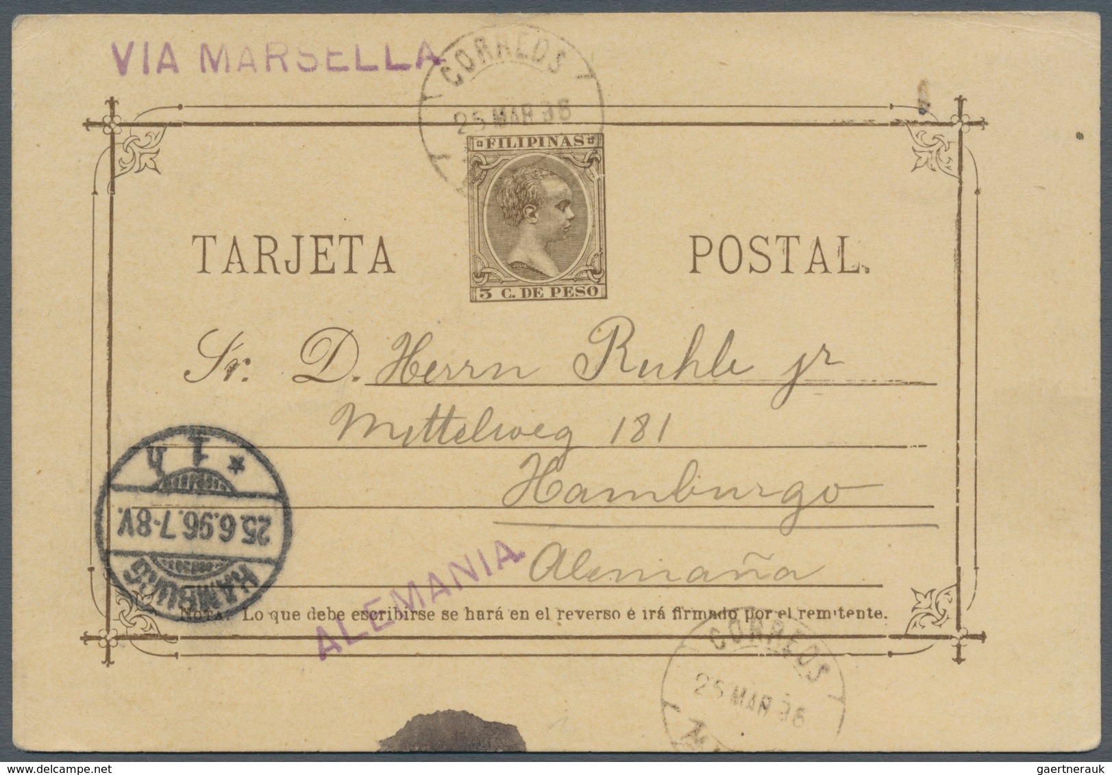Deutsche Kolonien - Karolinen - Spanische Periode: 1896, Philippinen 3 Cs. Ganzsachenkarte Bedarfsge - Other & Unclassified
