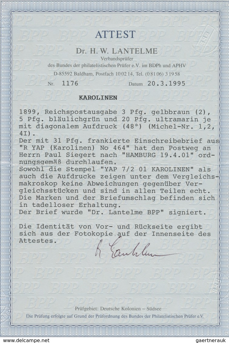 Deutsche Kolonien - Karolinen: 1899, 3 Pfg. Lebhaftorangebraun (2), 5 Pfg. Und 20 Pfg. Je Mit Diagon - Karolinen