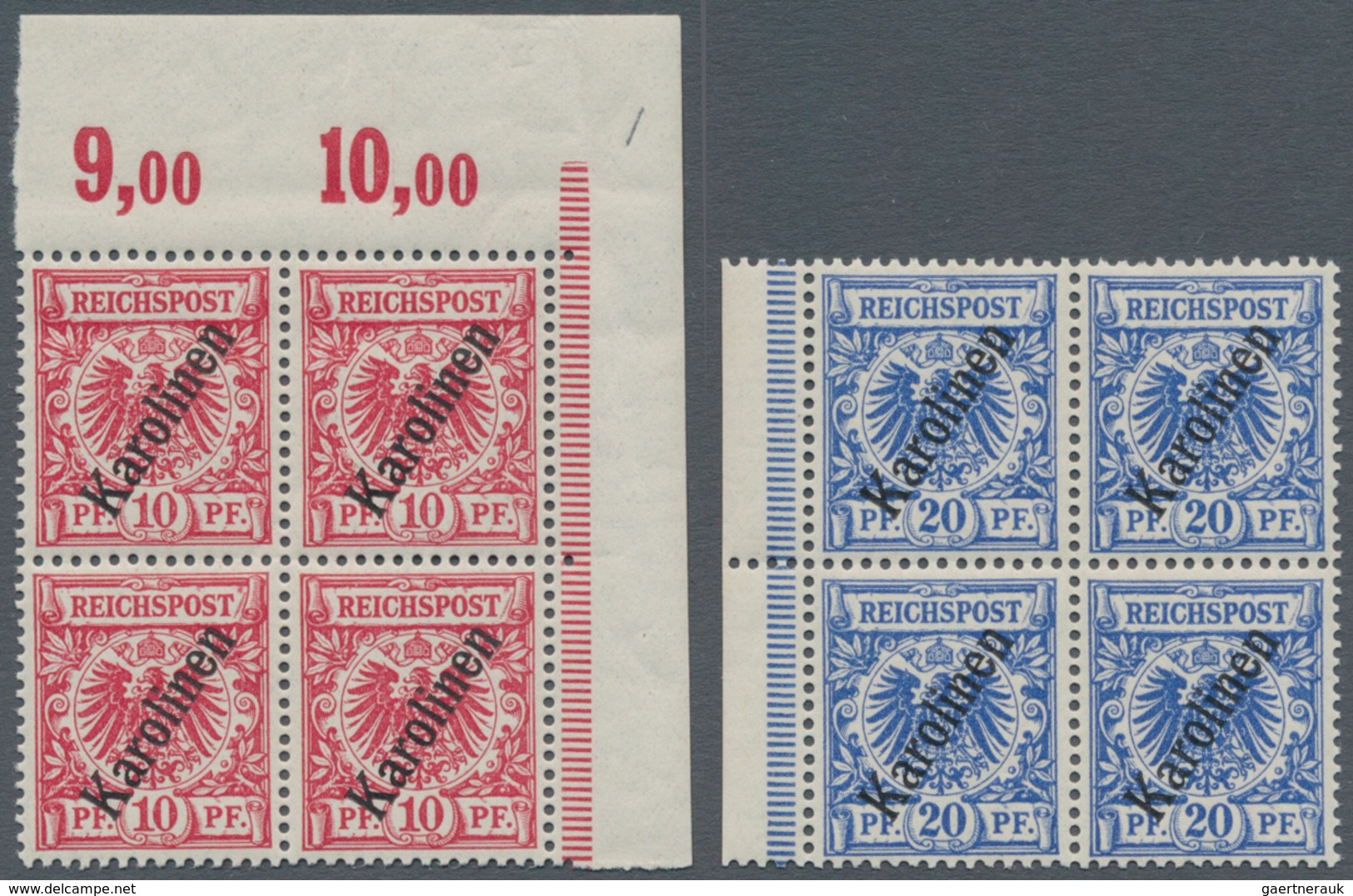 Deutsche Kolonien - Karolinen: 1899, 3 Pfg. Bis 50 Pfg. Mit Steilem Aufdruck, Kompletter Viererblock - Caroline Islands