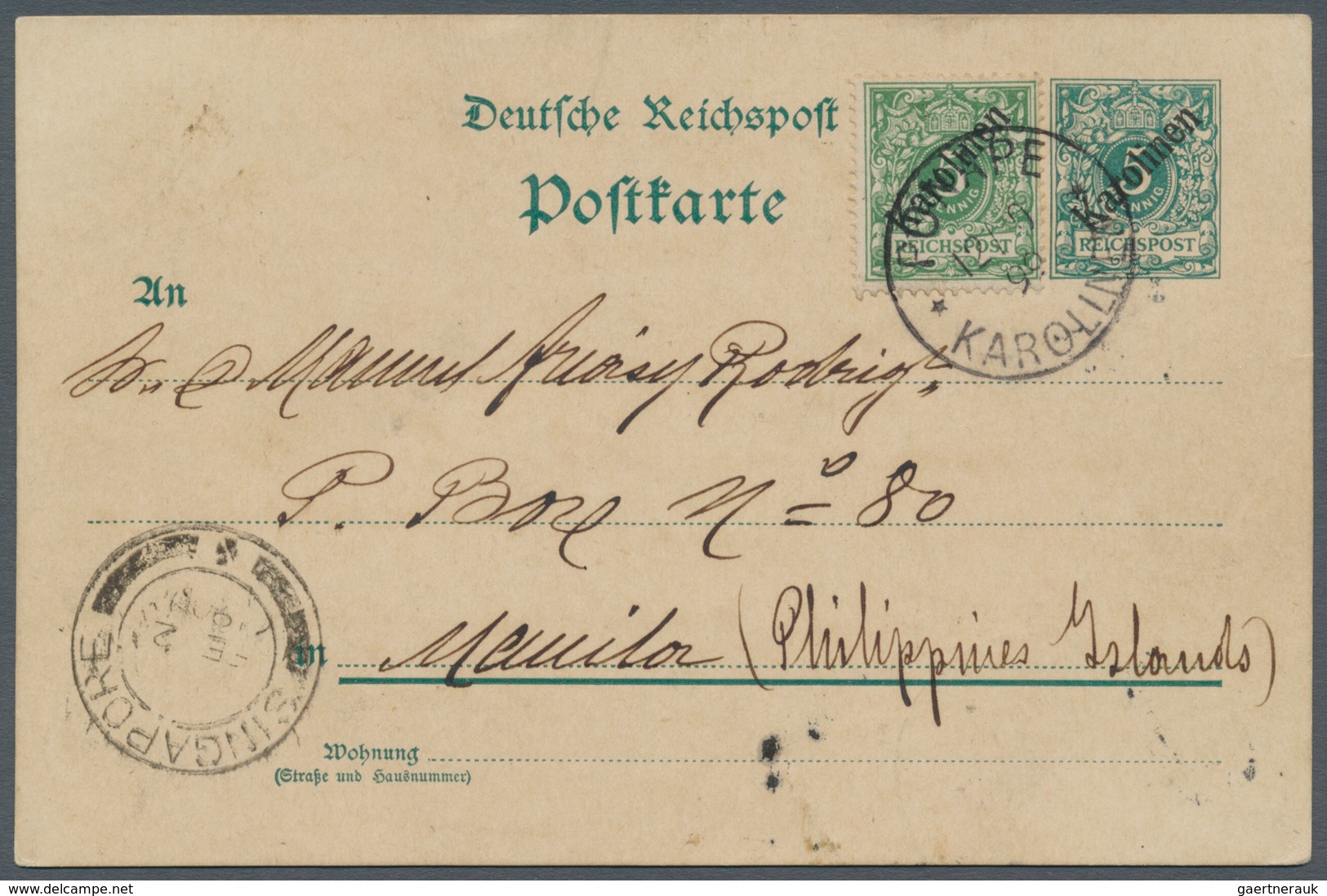 Deutsche Kolonien - Karolinen: 1899, 5 Pfg. Mit Diagonalem Aufdruck Mit übergehendem Stempel "PONAPE - Karolinen