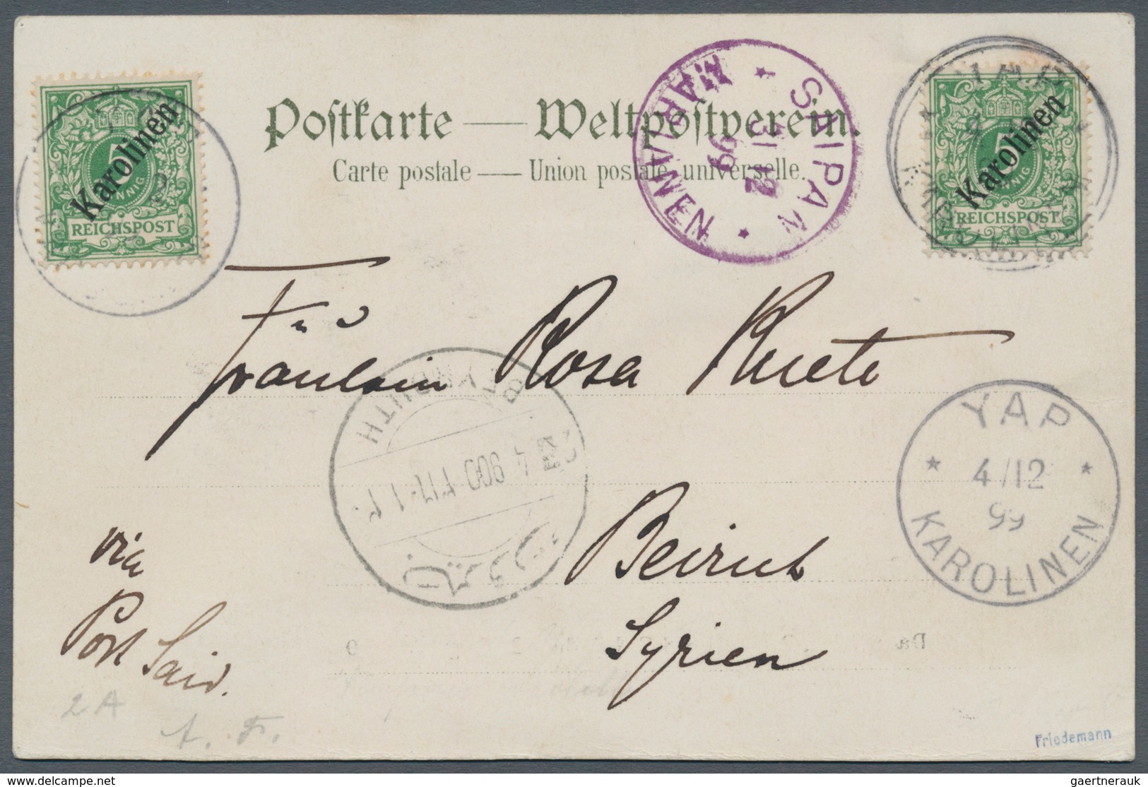 Deutsche Kolonien - Karolinen: 1899, 5 Pfg. Mit Diagonalem Aufdruck, Zwei Einzelwerte Mit Etwas Unde - Caroline Islands