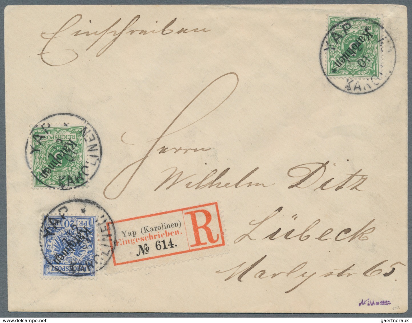 Deutsche Kolonien - Karolinen: 1899, 5 Pfg. Mit Diagonalem Aufdruck, Zwei Einzelwerte Und 20 Pfg. Je - Caroline Islands