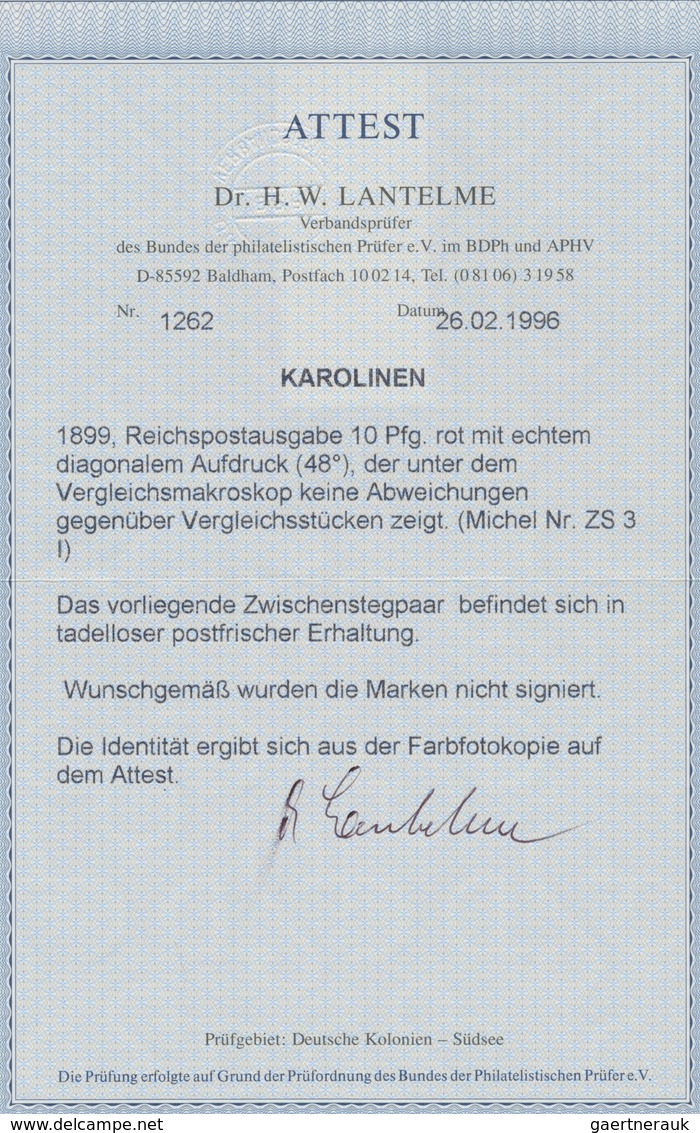 Deutsche Kolonien - Karolinen: 1899, 5 Pfg. Und 10 Pfg. Mit Diagonalem Aufdruck, Jeweils Zwei Einzel - Caroline Islands