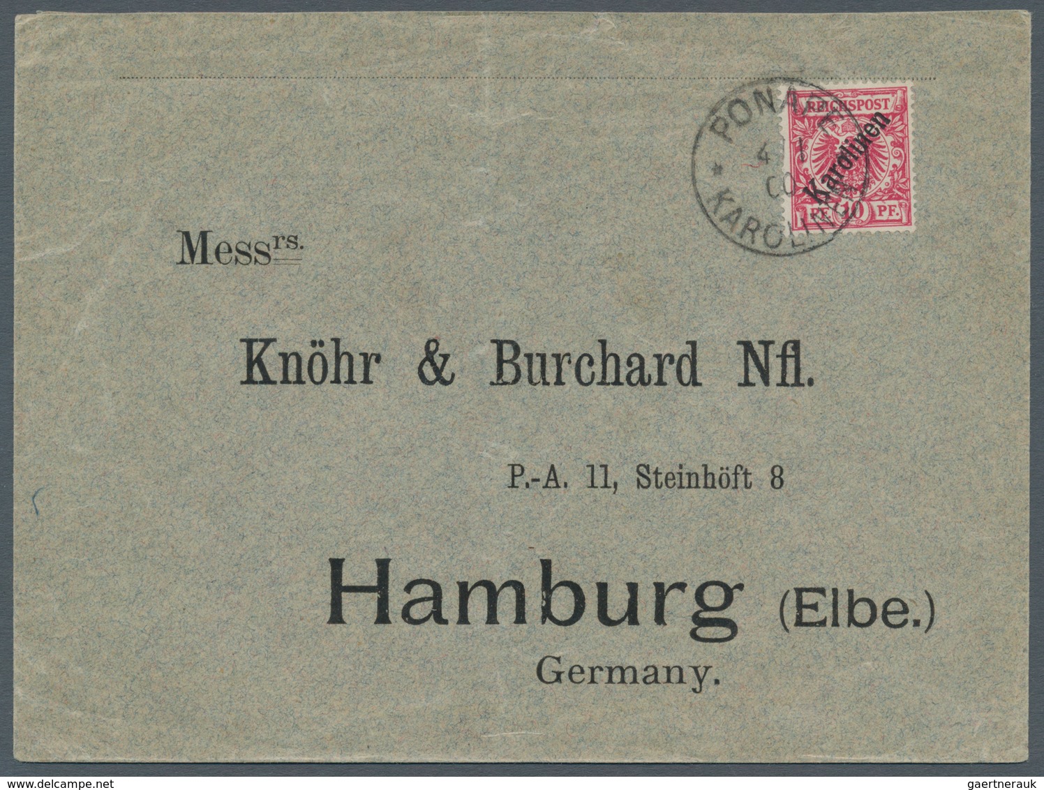 Deutsche Kolonien - Karolinen: 1899, 10 Pfg. Mit Diagonalem Aufdruck Mit Stempel "PONAPE KAROLINEN 4 - Karolinen