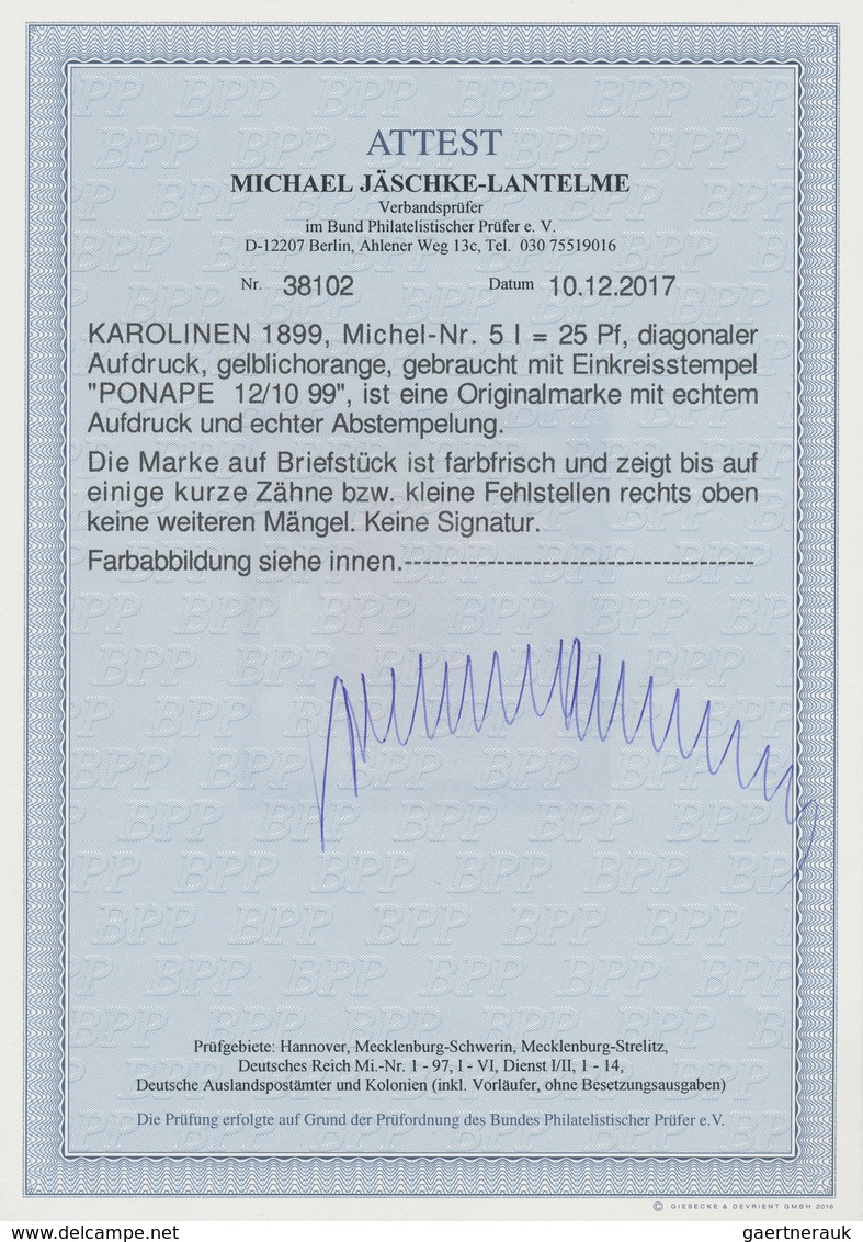 Deutsche Kolonien - Karolinen: 1899, 25 Pfg. Mit Diagonalem Aufdruck Auf Briefstück Mit übergehendem - Caroline Islands