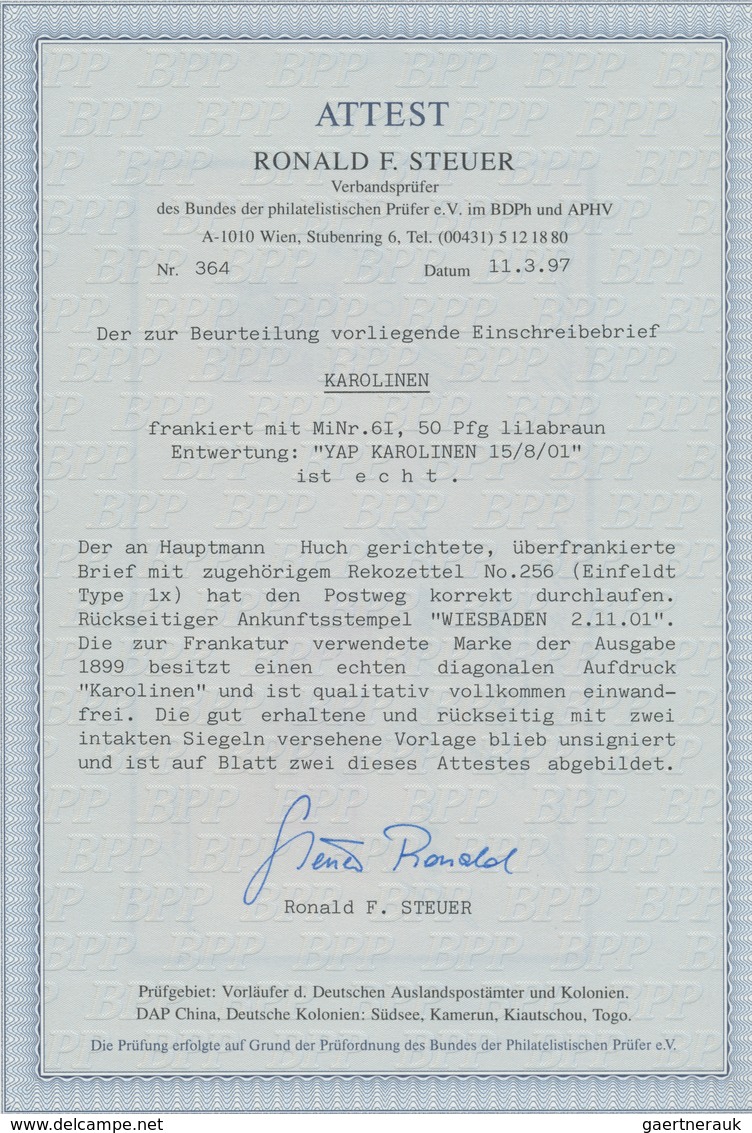 Deutsche Kolonien - Karolinen: 1899, 50 Pfg. Mit Diagonalem Aufdruck Auf überfrankiertem R-Brief Aus - Caroline Islands