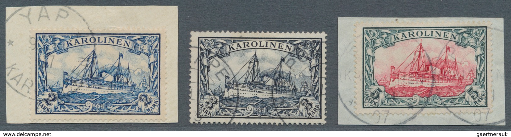 Deutsche Kolonien - Karolinen: 1900, 3 Pfg. Biss 5 M. Kaiseryacht Ohne Wasserzeichen Kpl. Gestempelt - Karolinen