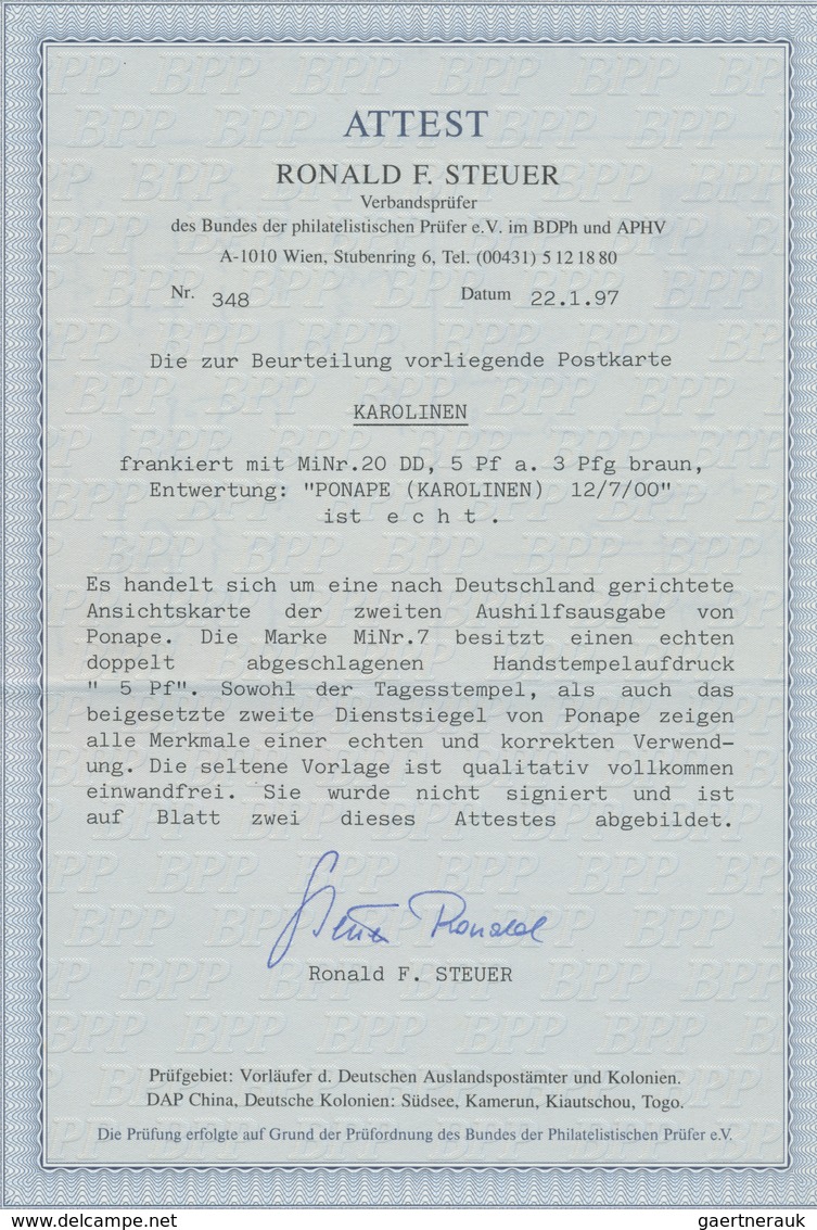 Deutsche Kolonien - Karolinen: 1910, 5 Pf Auf 3 Pfg. 2. "Ponape"Aushilfs-Ausgabe Mit Dopppeltem Hand - Caroline Islands