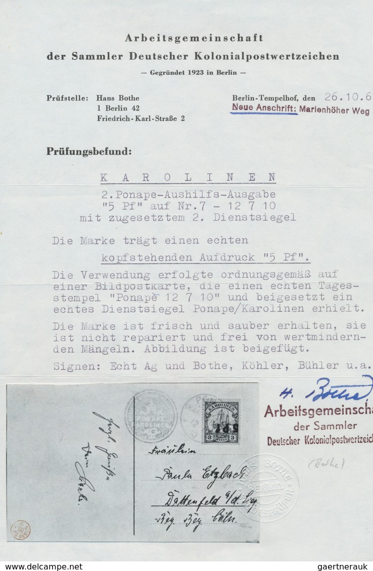 Deutsche Kolonien - Karolinen: 1910, 5 Pf Auf 3 Pfg. 2. "Ponape"Aushilfs-Ausgabe Mit Kopfstehendem H - Caroline Islands