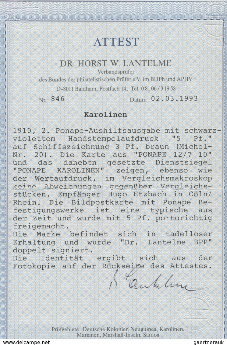 Deutsche Kolonien - Karolinen: 1910, 5 Pf Auf 3 Pfg. Kaiseryacht, Sogen. 2. "Ponape"Aushilfs-Ausgabe - Carolines