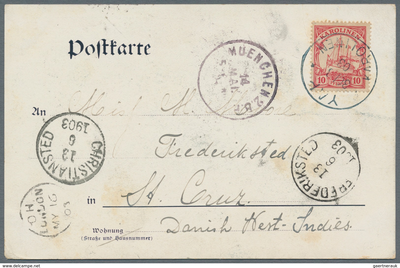 Deutsche Kolonien - Karolinen: 1900, 10 Pfg. Kaiseryacht Mit Stempel "YAP KAROLINEN 30.3.03" Auf Ans - Carolines
