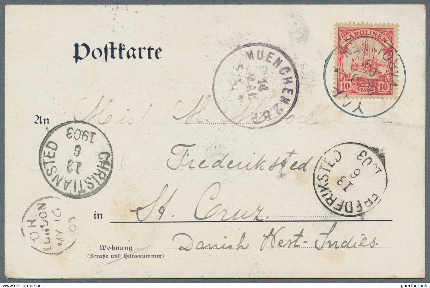 Deutsche Kolonien - Karolinen: 1900, 10 Pfg. Kaiseryacht Mit Stempel "YAP KAROLINEN 30.3.03" Auf Ans - Caroline Islands