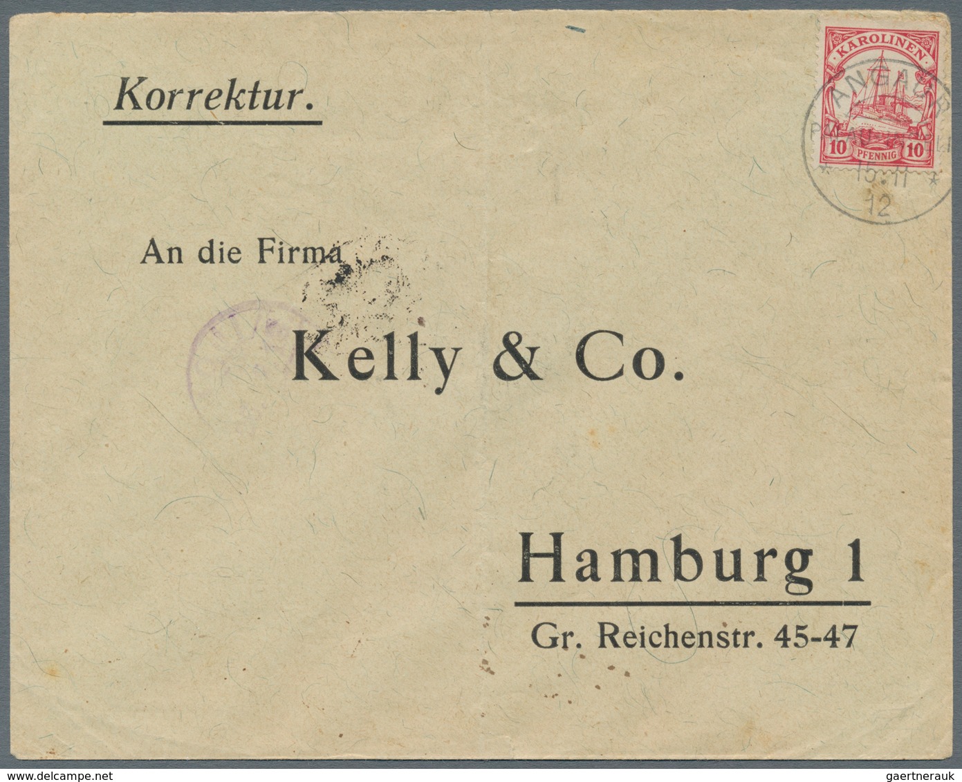 Deutsche Kolonien - Karolinen: 1900, 10 Pfg. Kaiseryacht Mit Stempel "ANGAUR PALAU-INSELN 15.11.12" - Caroline Islands