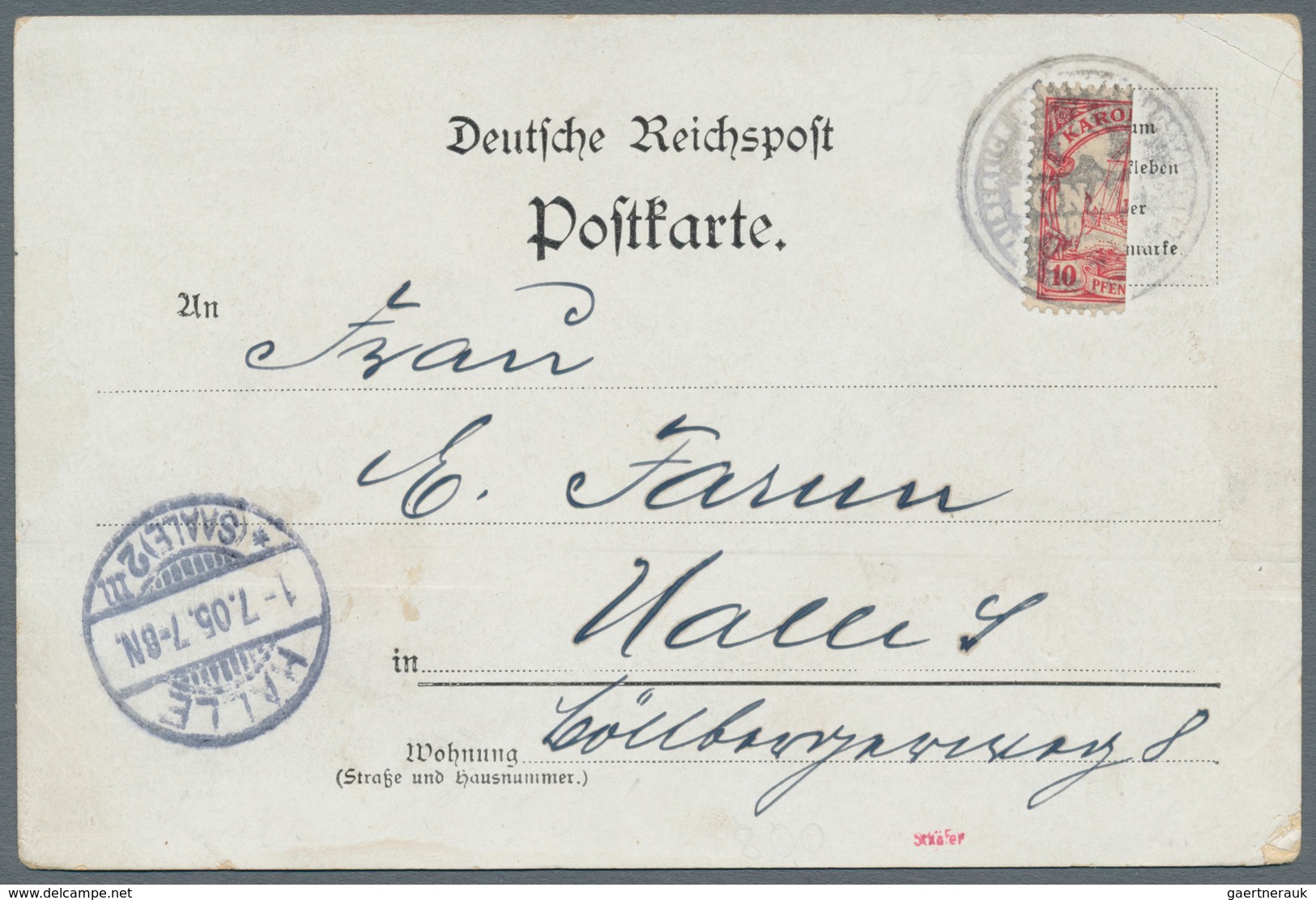Deutsche Kolonien - Karolinen: 1905, Senkrechte Halbierung Der 10 Pfg. Kaiseryacht (linke Hälfte) Mi - Caroline Islands
