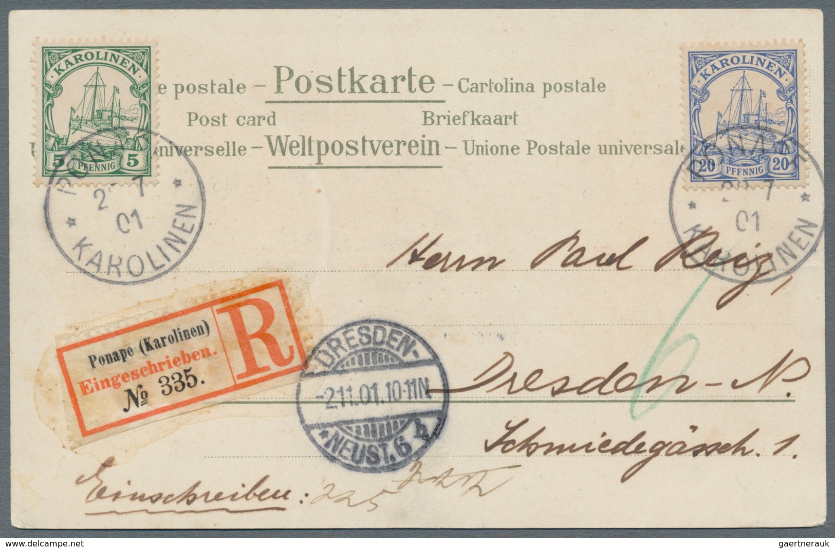 Deutsche Kolonien - Karolinen: 1900, 20 Pfg. Und 5 Pfg. Kaiseryacht Je Mit Stempel "YAP KAROLINEN 20 - Karolinen