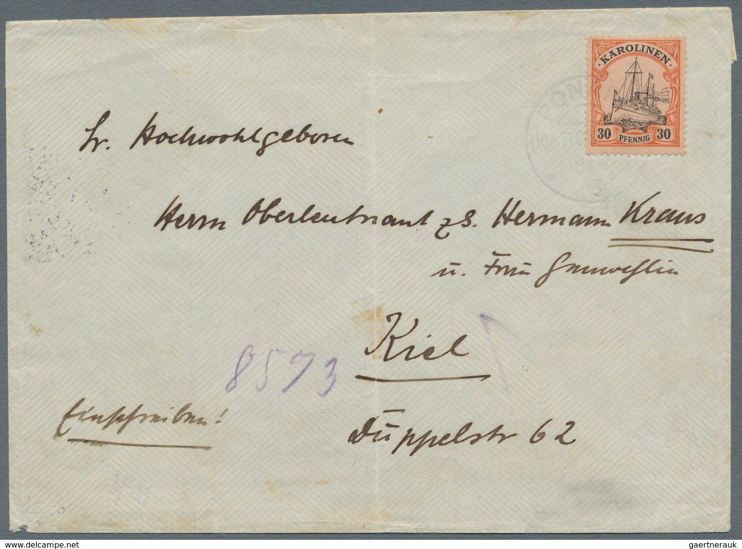 Deutsche Kolonien - Karolinen: 1900, 30 Pfg. Kaiseryacht Mit Stempel "PONAPE KAROLINEN 18.2.13" Als - Karolinen