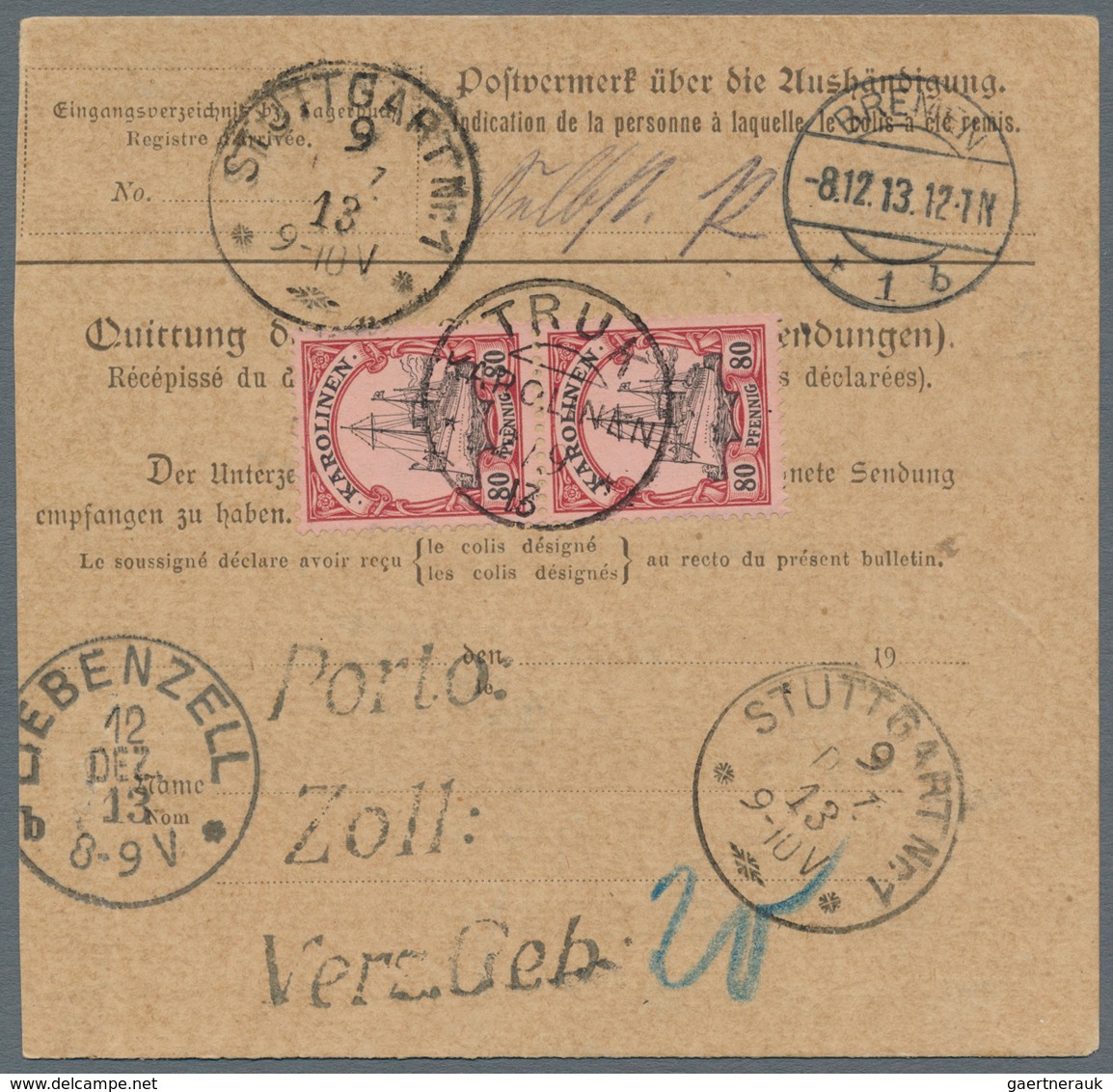 Deutsche Kolonien - Karolinen: 1900, 80 Pfg. Kaiseryacht Im Senkrechten Paar Und Einzelwert Vorder- - Karolinen