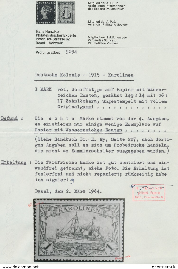 Deutsche Kolonien - Karolinen: 1900, Probedruck 1 M. Kaiseryacht Mit Wasserzeichen, Ungebraucht Mit - Karolinen