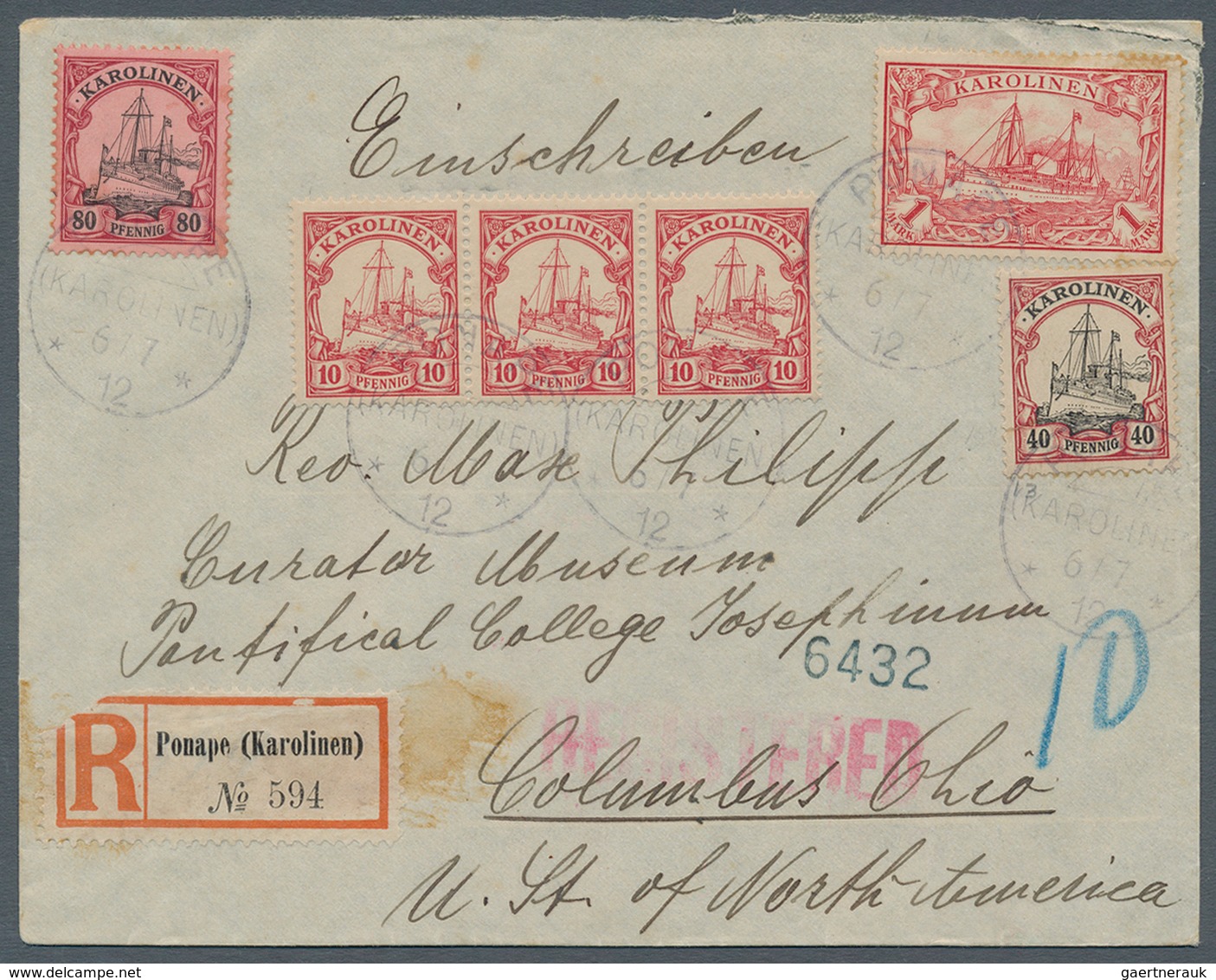 Deutsche Kolonien - Karolinen: 1900, 1 M., 80 Pfg., 40 Pfg. Und Waagerechter 3er-Streifen 10 Pfg. Ka - Karolinen