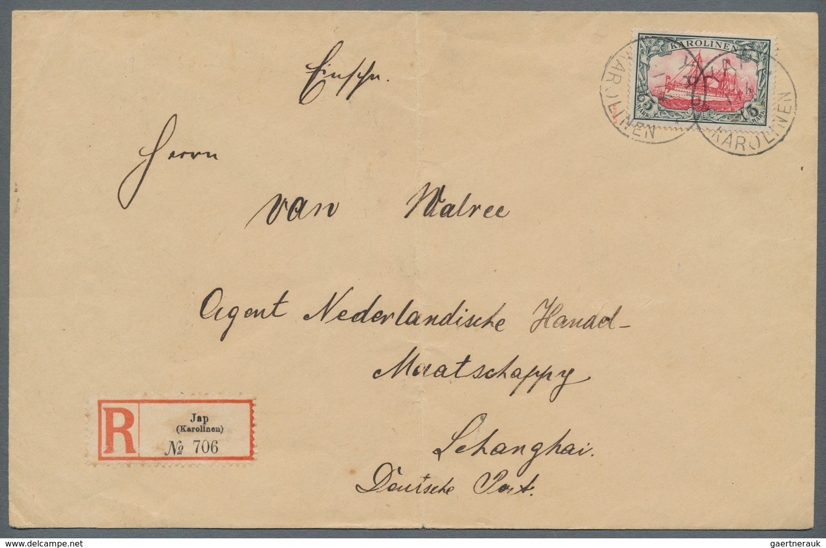 Deutsche Kolonien - Karolinen: 1900, 5 M. Kaiseryacht Mit Stempel "YAP KARLONIEN 1.4.06" Auf überfra - Karolinen