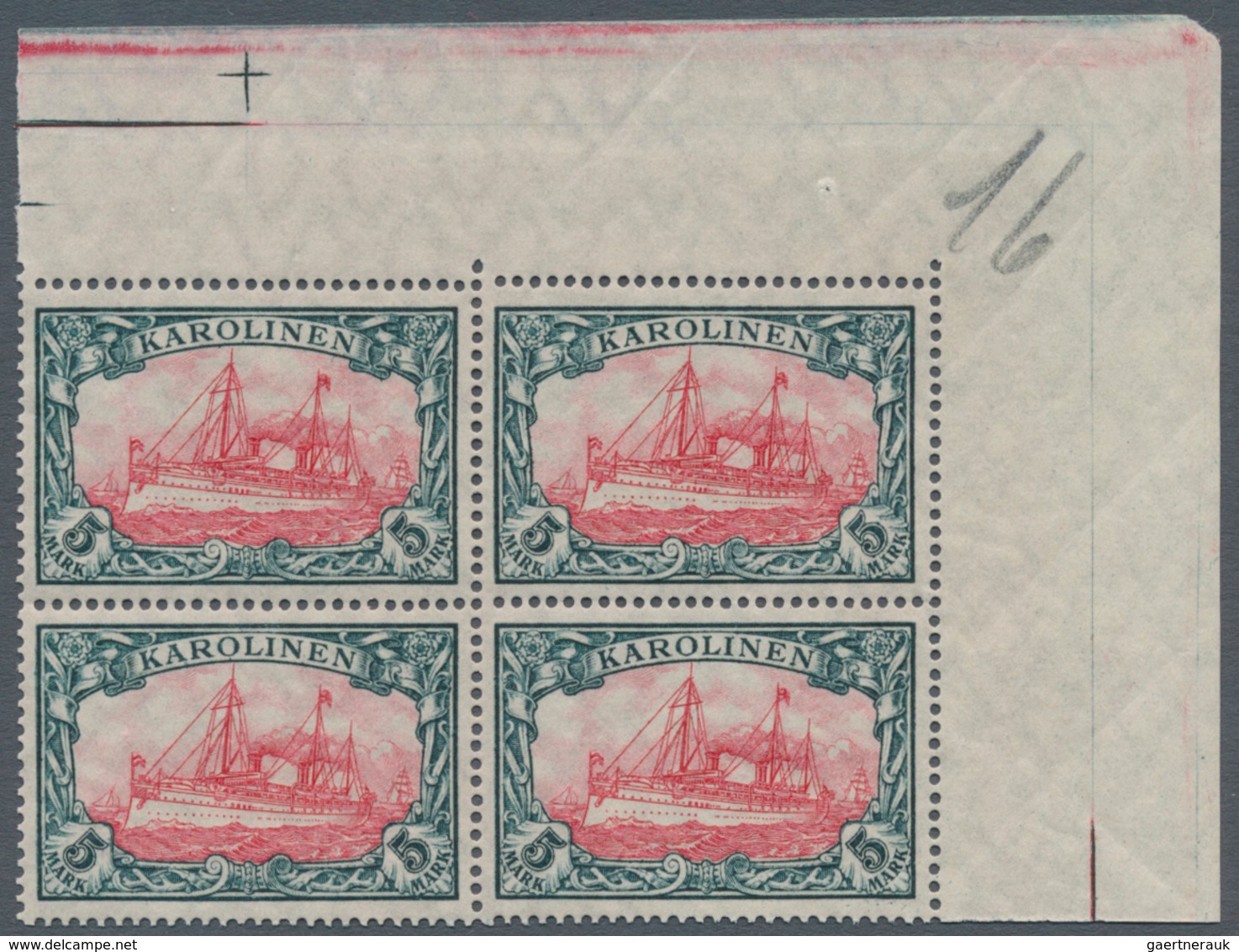 Deutsche Kolonien - Karolinen: 1919, 5 M. Kaiseryacht Mit Wasserzeichen, Kriegsdruck Mit 25:17 Zähnu - Caroline Islands