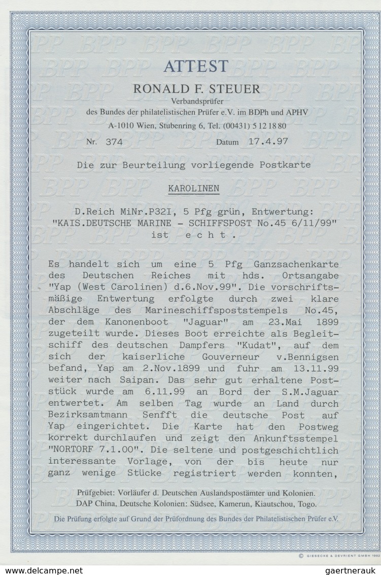 Deutsche Kolonien - Karolinen - Stempel: "Yap (West-Carolinen) 6.11.99", Handschriftliche Datierung - Carolines