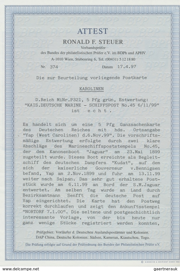 Deutsche Kolonien - Karolinen - Stempel: "Yap (West-Carolinen) 6.11.99", Handschriftliche Datierung - Caroline Islands