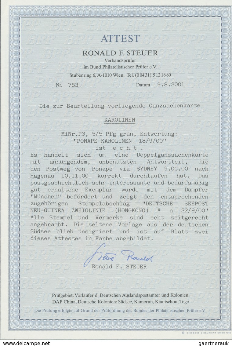 Deutsche Kolonien - Karolinen - Schiffspost: "DSP NEU-GUINEA ZWEIGLINIE (HONGKONG) *a 22.9.00" (D. M - Sonstige & Ohne Zuordnung