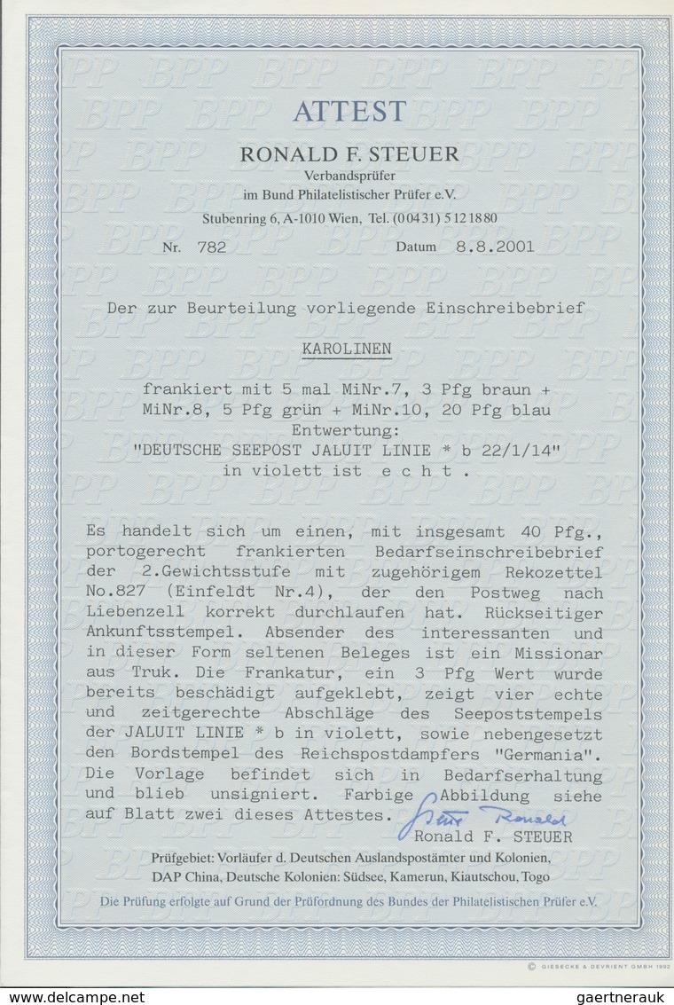 Deutsche Kolonien - Karolinen - Schiffspost: "DSP JALUIT-LINIE *b 22.1.14" (D. Germania), Mehrfach I - Autres & Non Classés